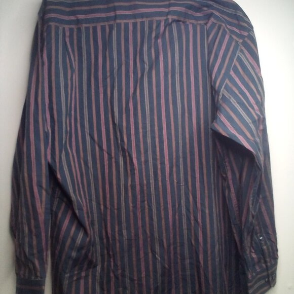 Alan Flusser Shirt L Button Down Long Sleeve Stripe Green Brown - Picture 5 of 14